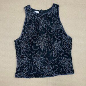 Laurence Kazar Black Beaded Sleevless Top Formal Party Sz  PM